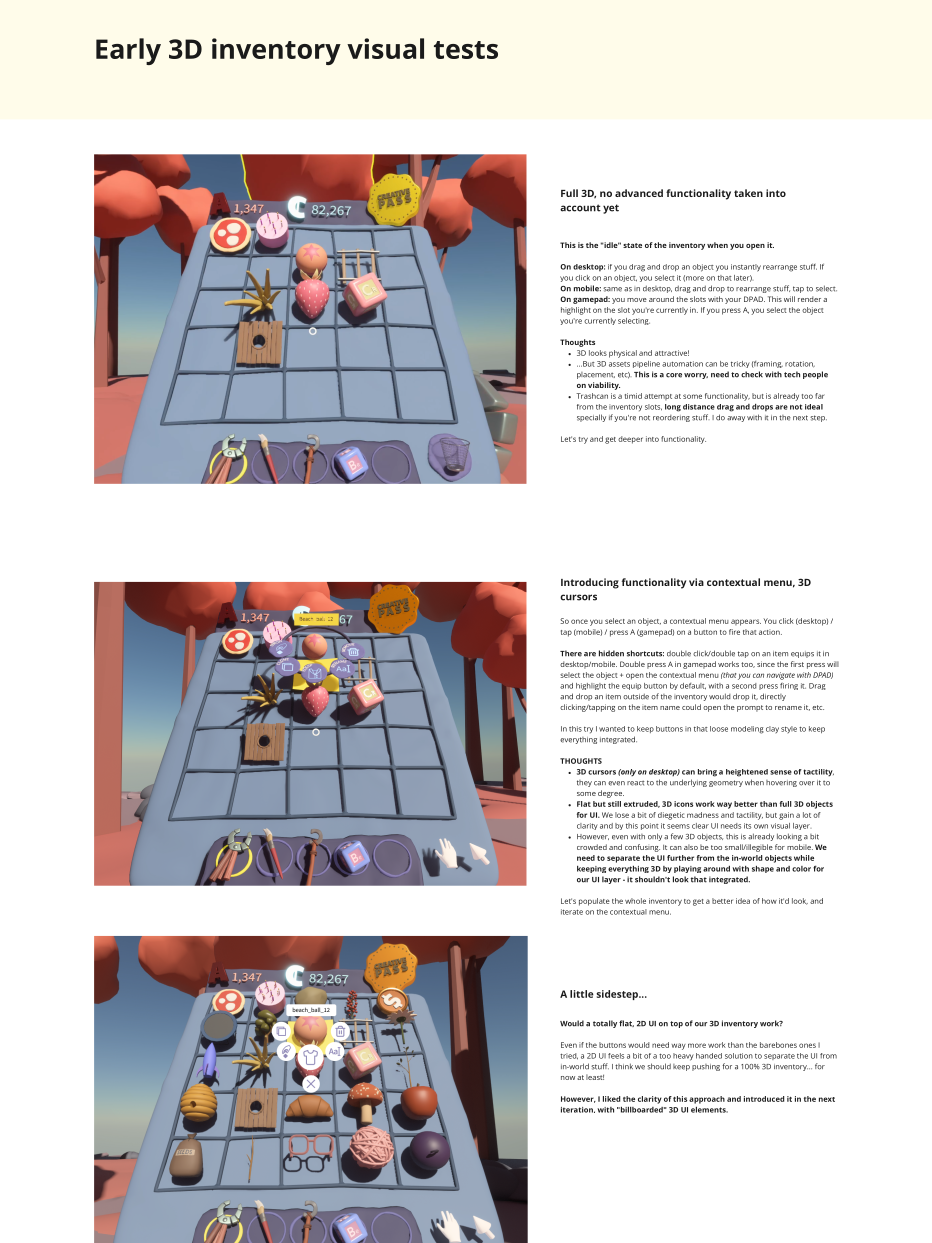 Exploration of a completely diegetic inventory.