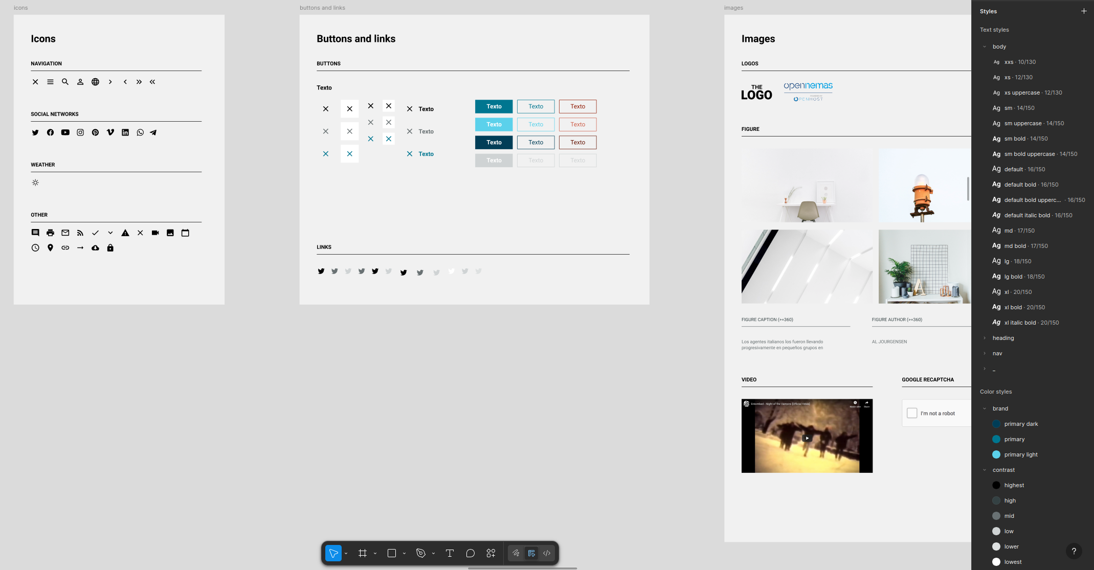 Components. Excerpt from a design system in Figma (pre-variables and variants).