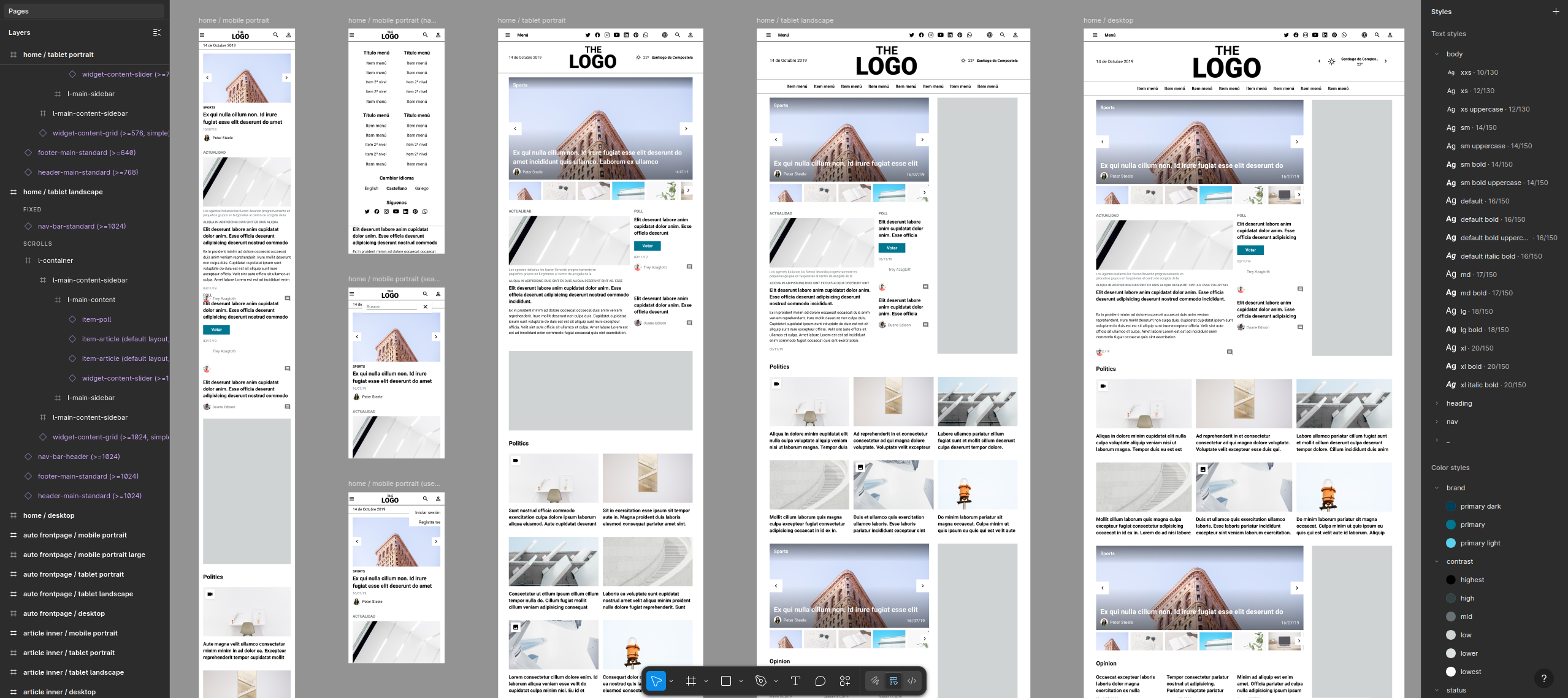Layouts built with our components. Excerpt from a design system in Figma (pre-variables and variants).