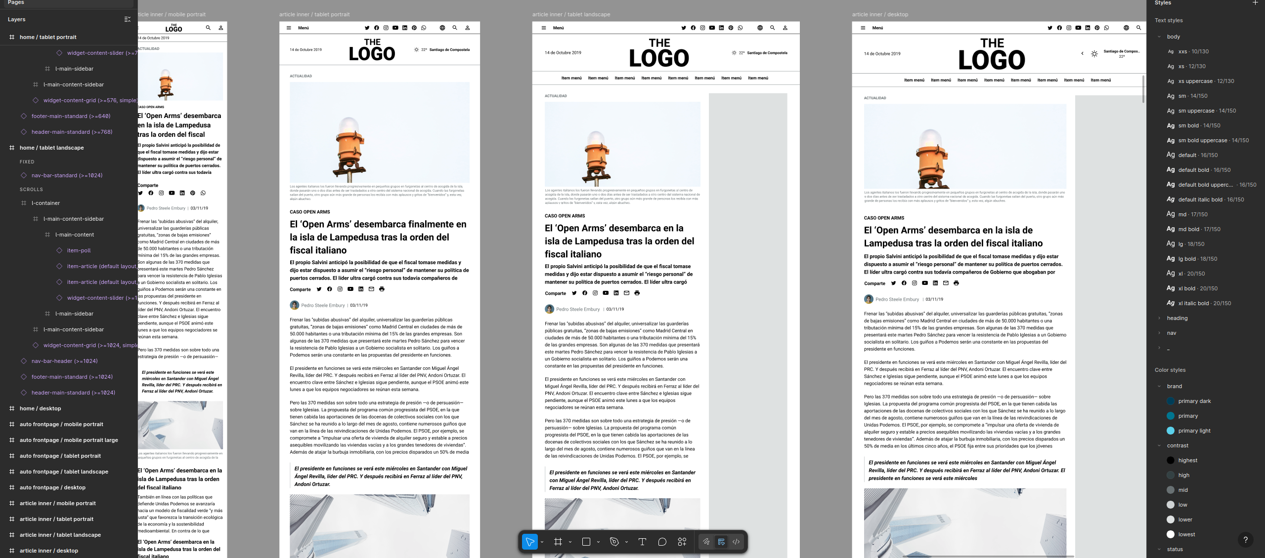 Layouts built with our components. Excerpt from a design system in Figma (pre-variables and variants).