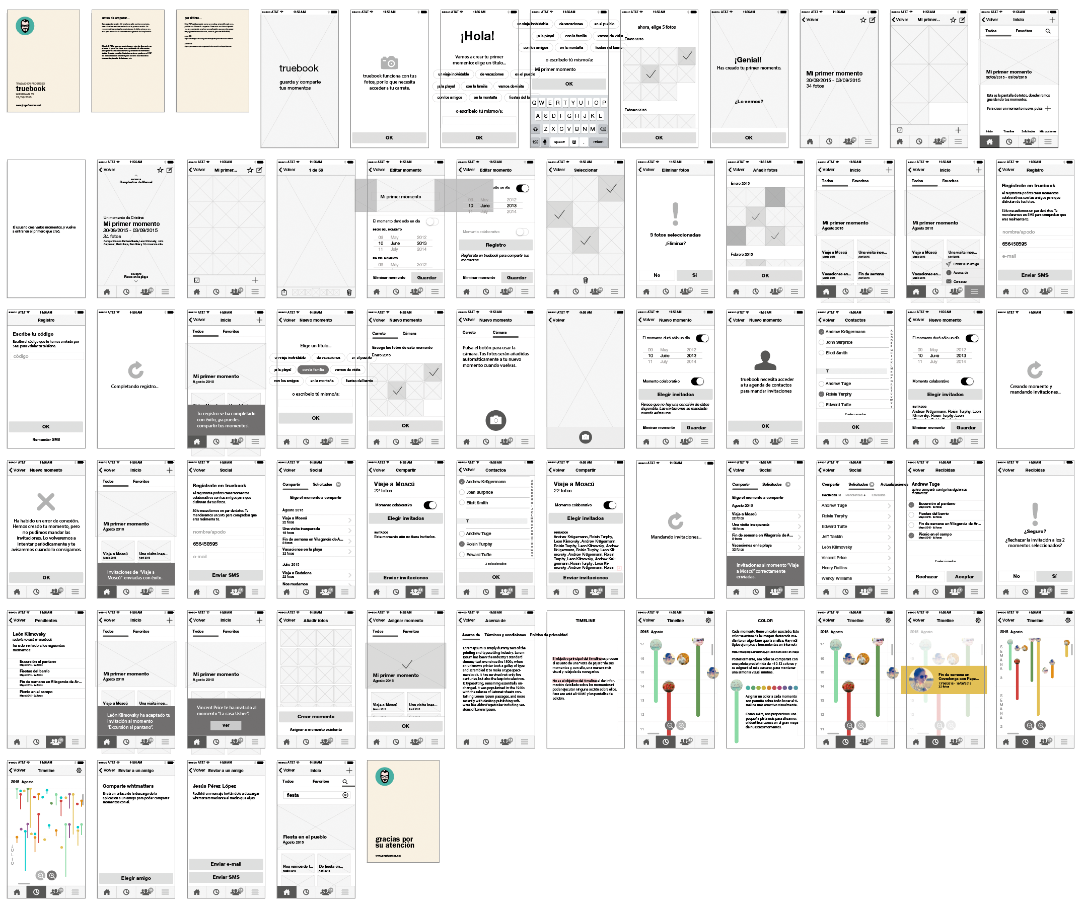Wireframes for the app, made in Adobe Illustrator in a pre-Figma world.